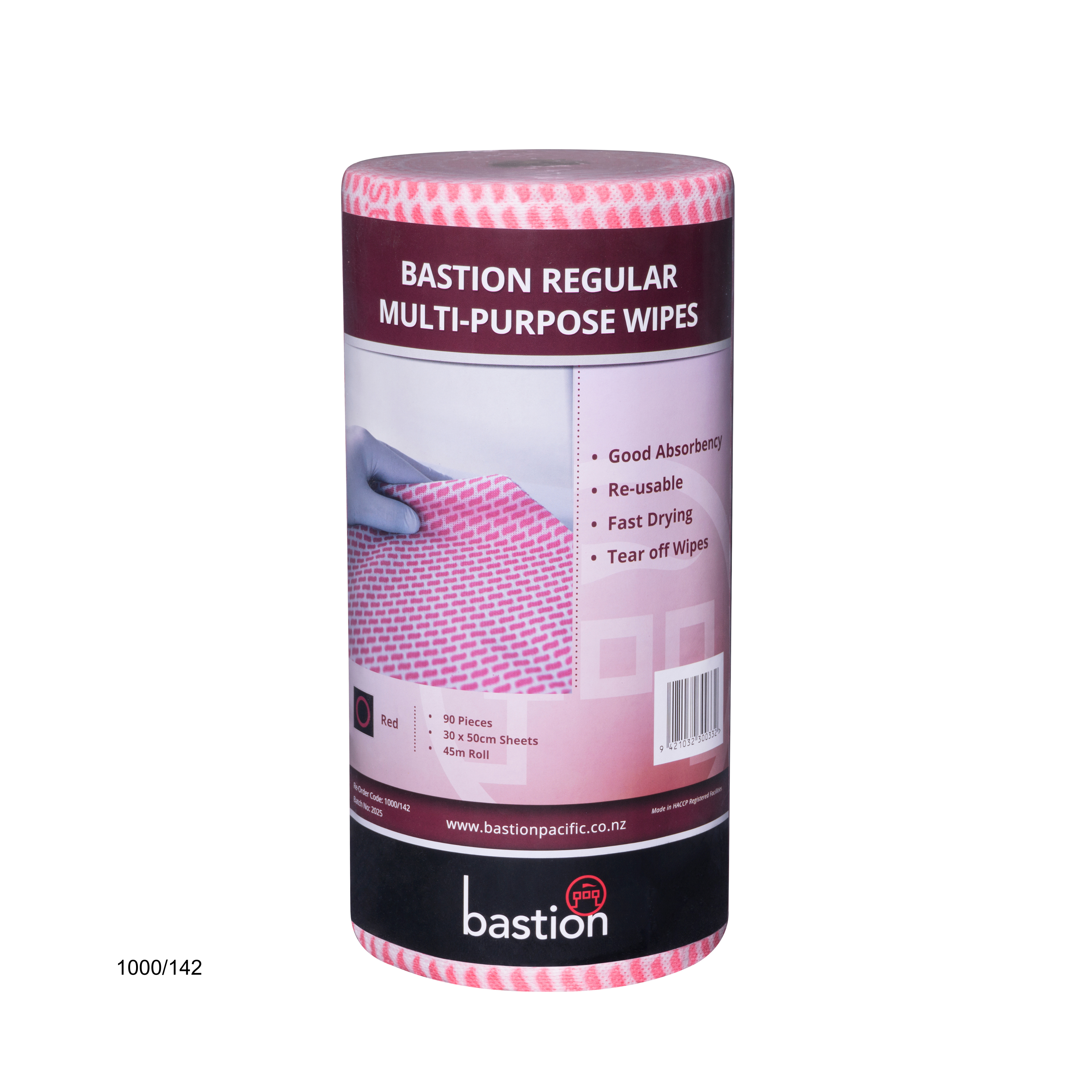 Bastion regular duty wipes roll - red