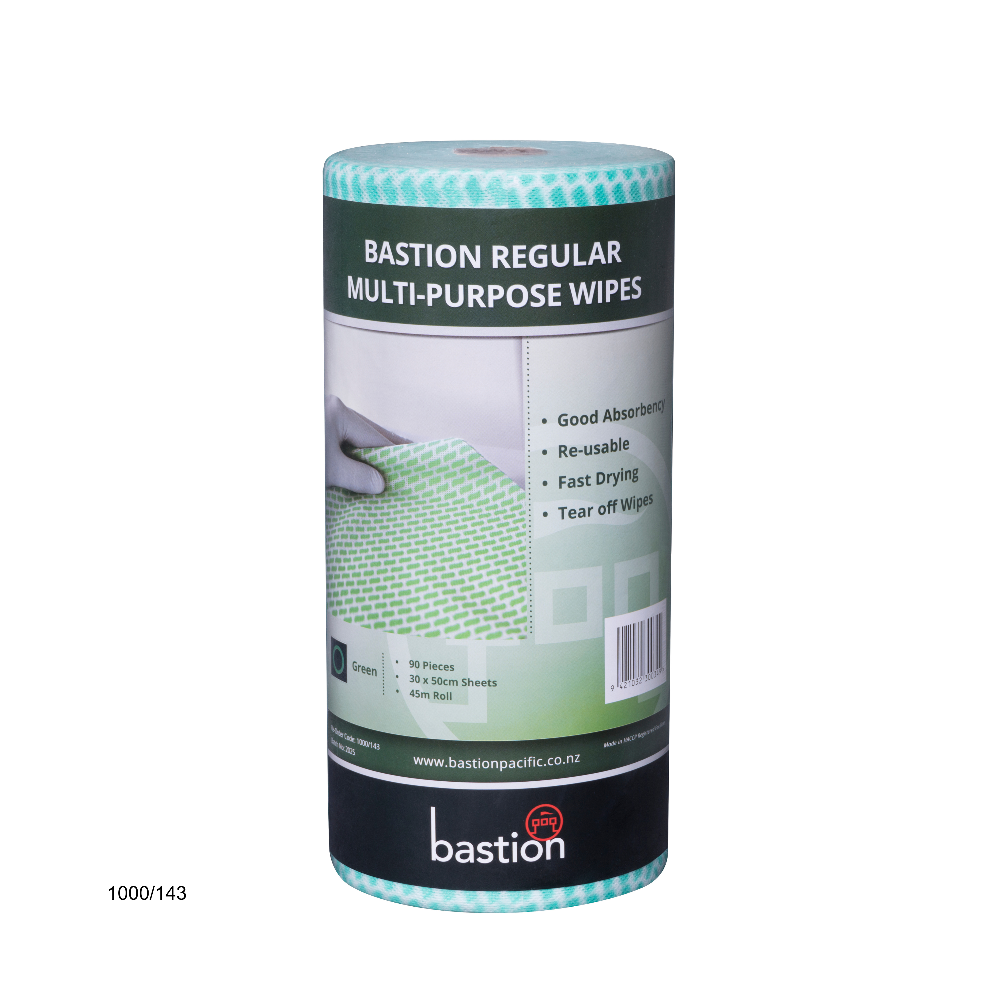 Bastion regular duty wipes roll - green