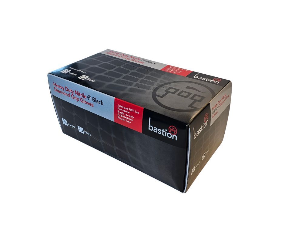 Retail Inner Box of Nitrile Diamond Grip Black Disposable Gloves