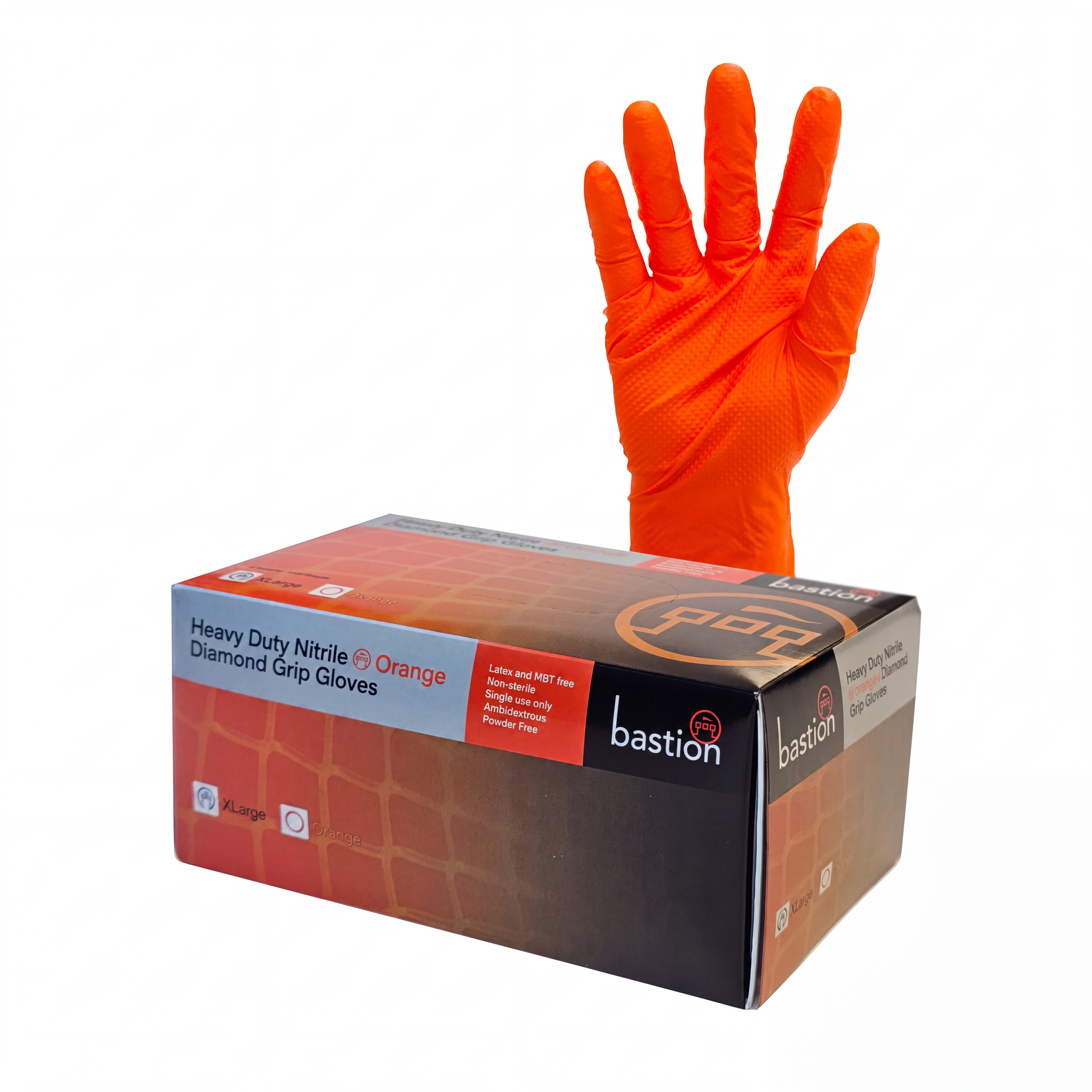 Bastion Nitrile Orange Diamond Grip Gloves