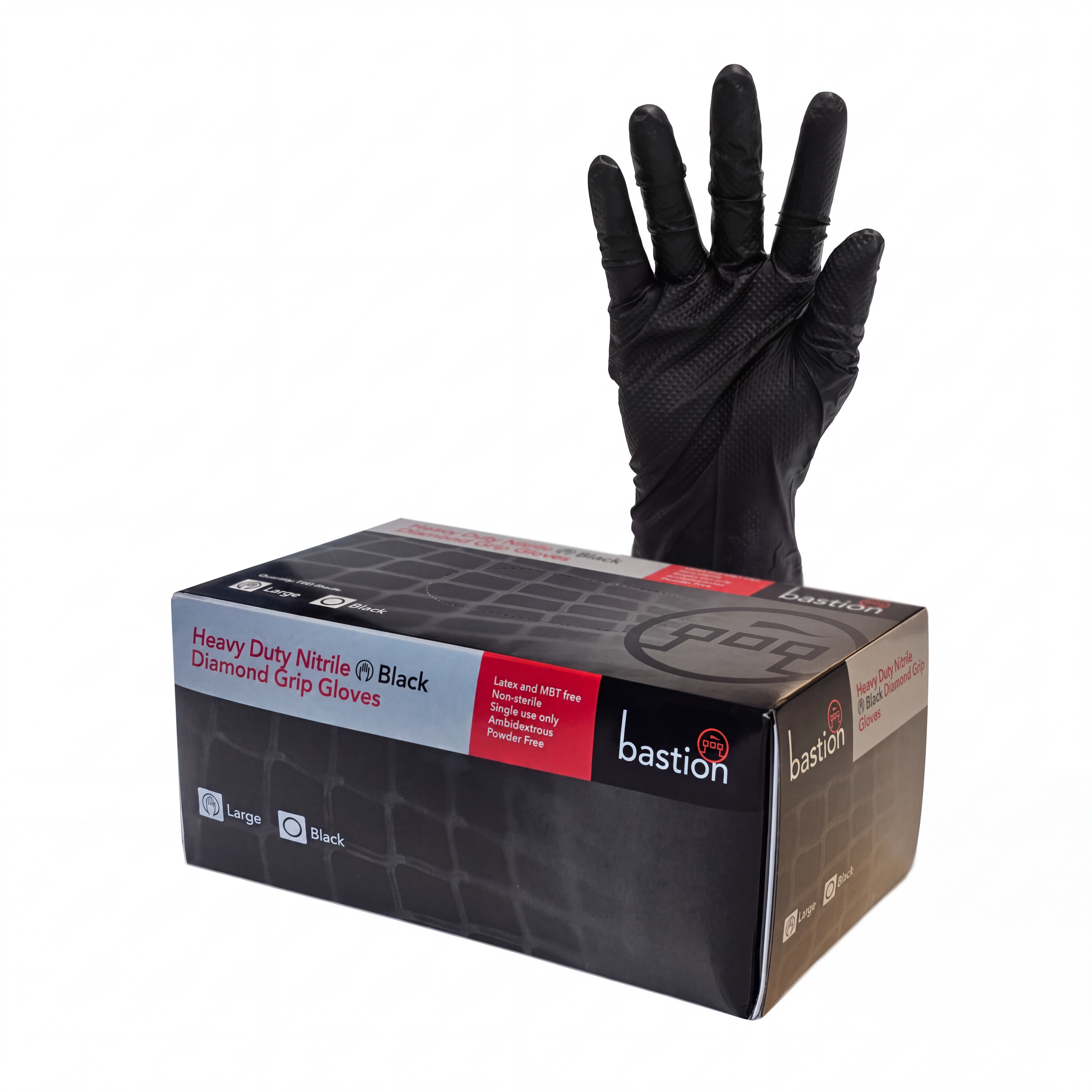 Retail Inner Box of Nitrile Diamond Grip Black Disposable Gloves