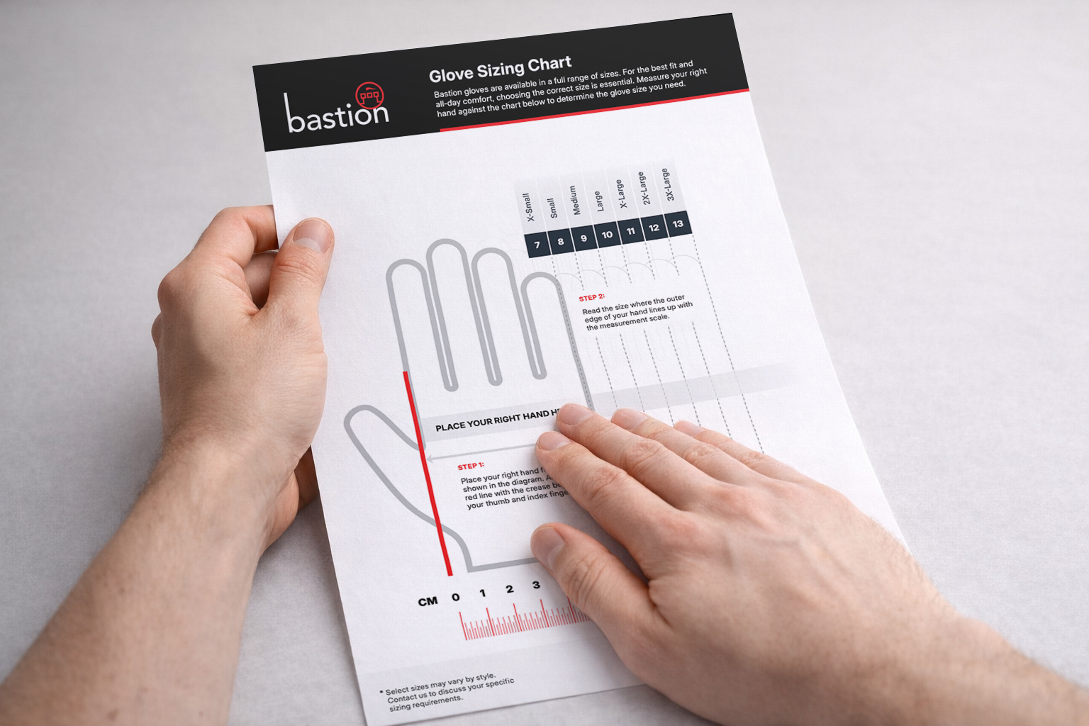 Bastion Glove Size Chart Mockup