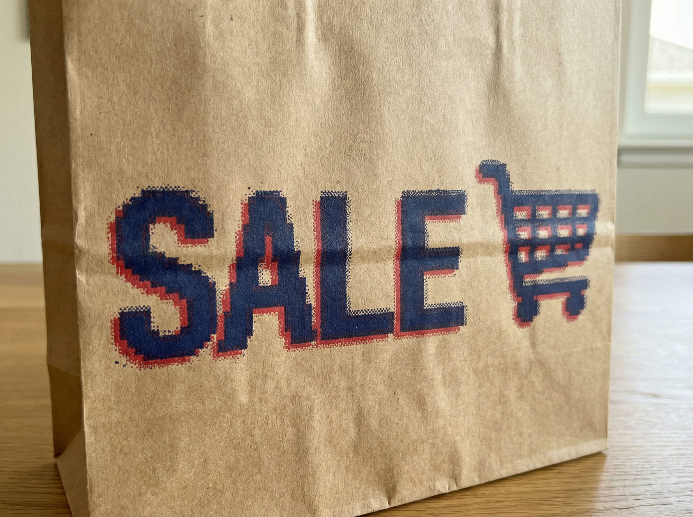 Raster art enlarged on shopping bag packaging