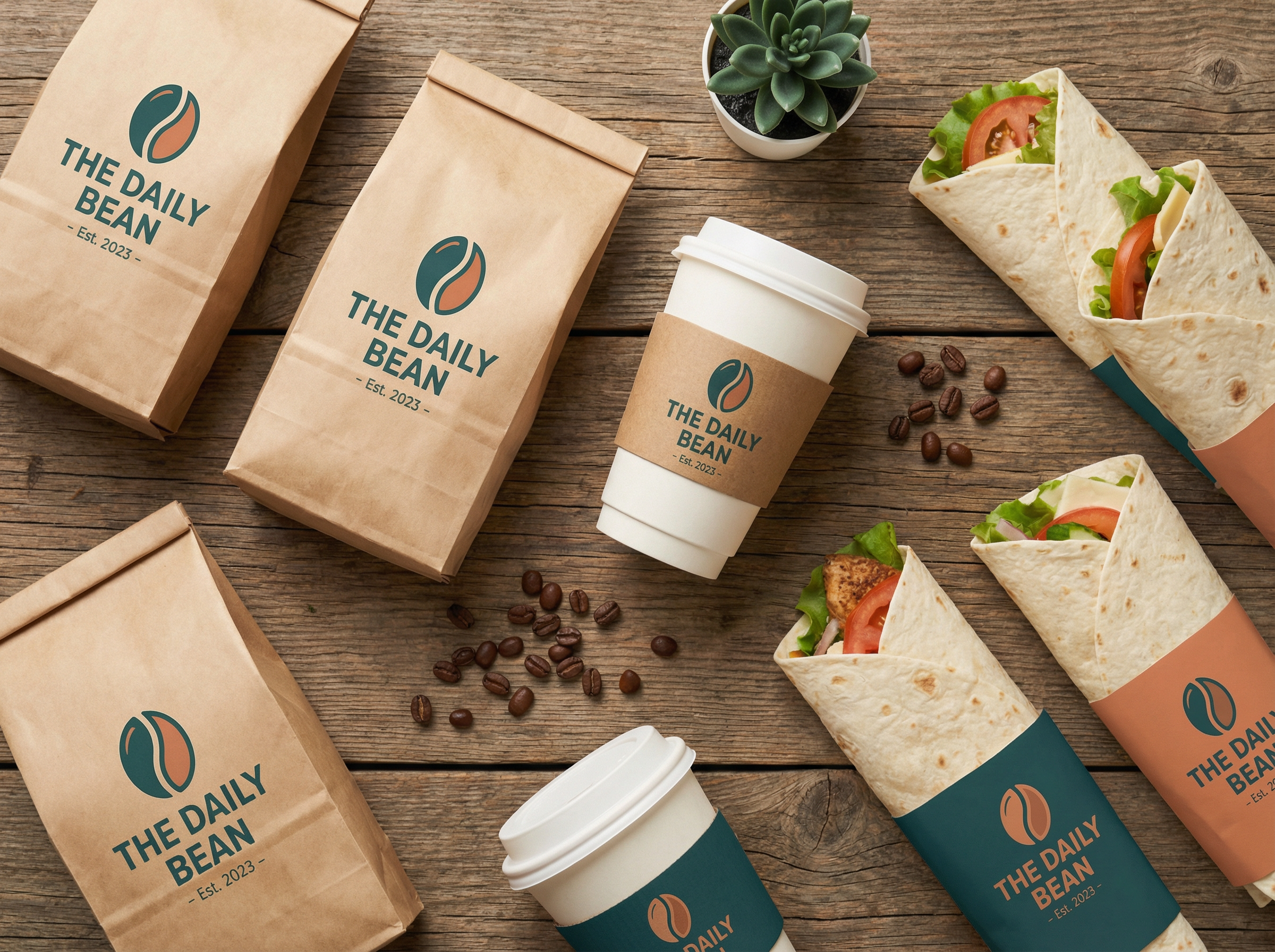 Custom café packaging flatlay