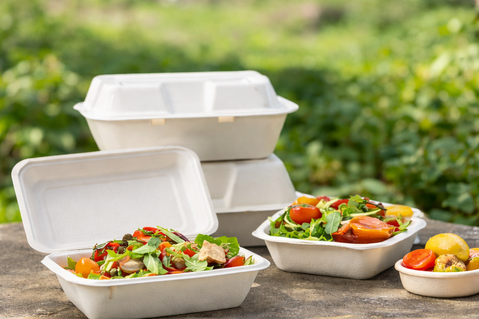 Eco friendly takeaway containers with fresh meals
