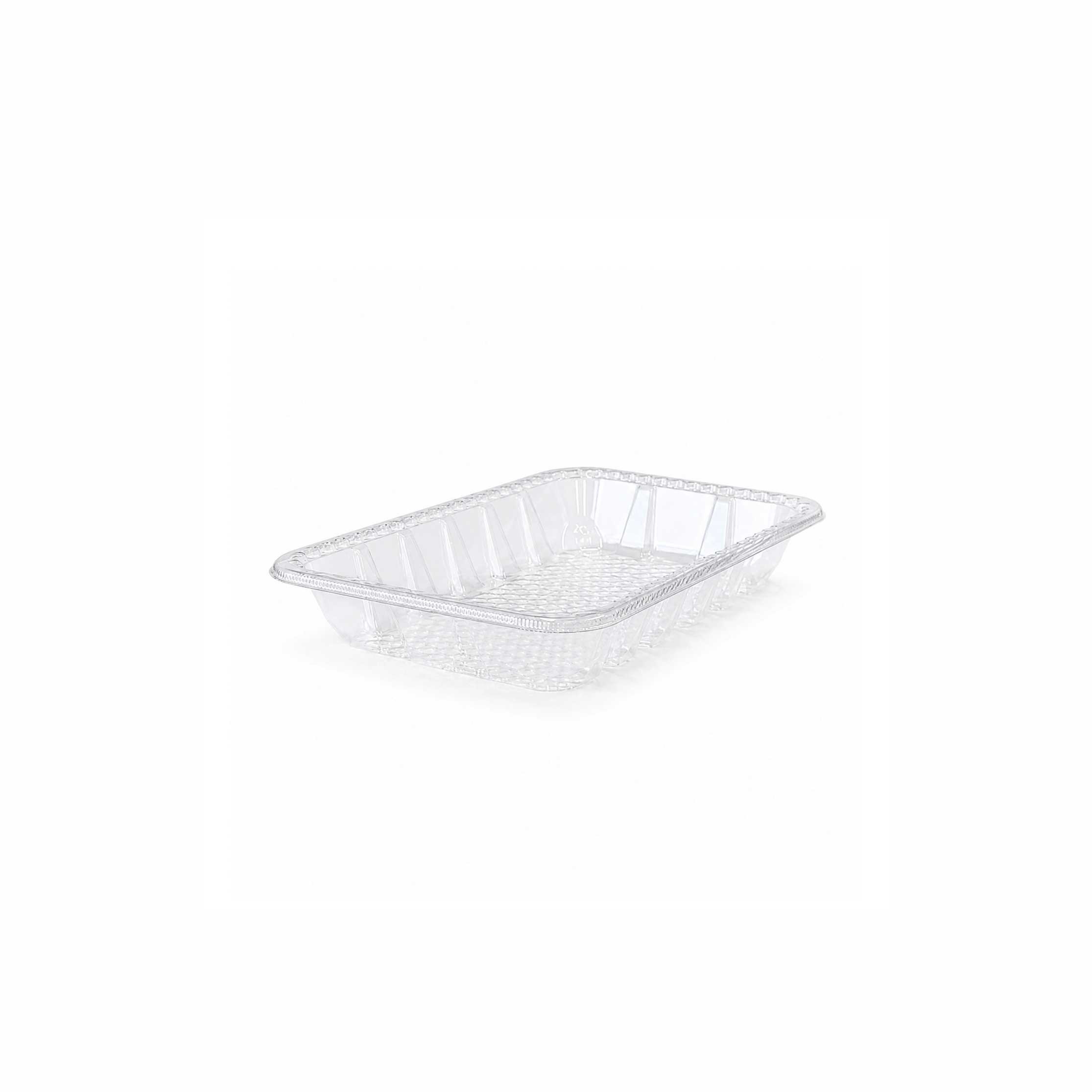 5x8in Clear meat tray with unique moisture capture design to remove requirement for soak pad.
