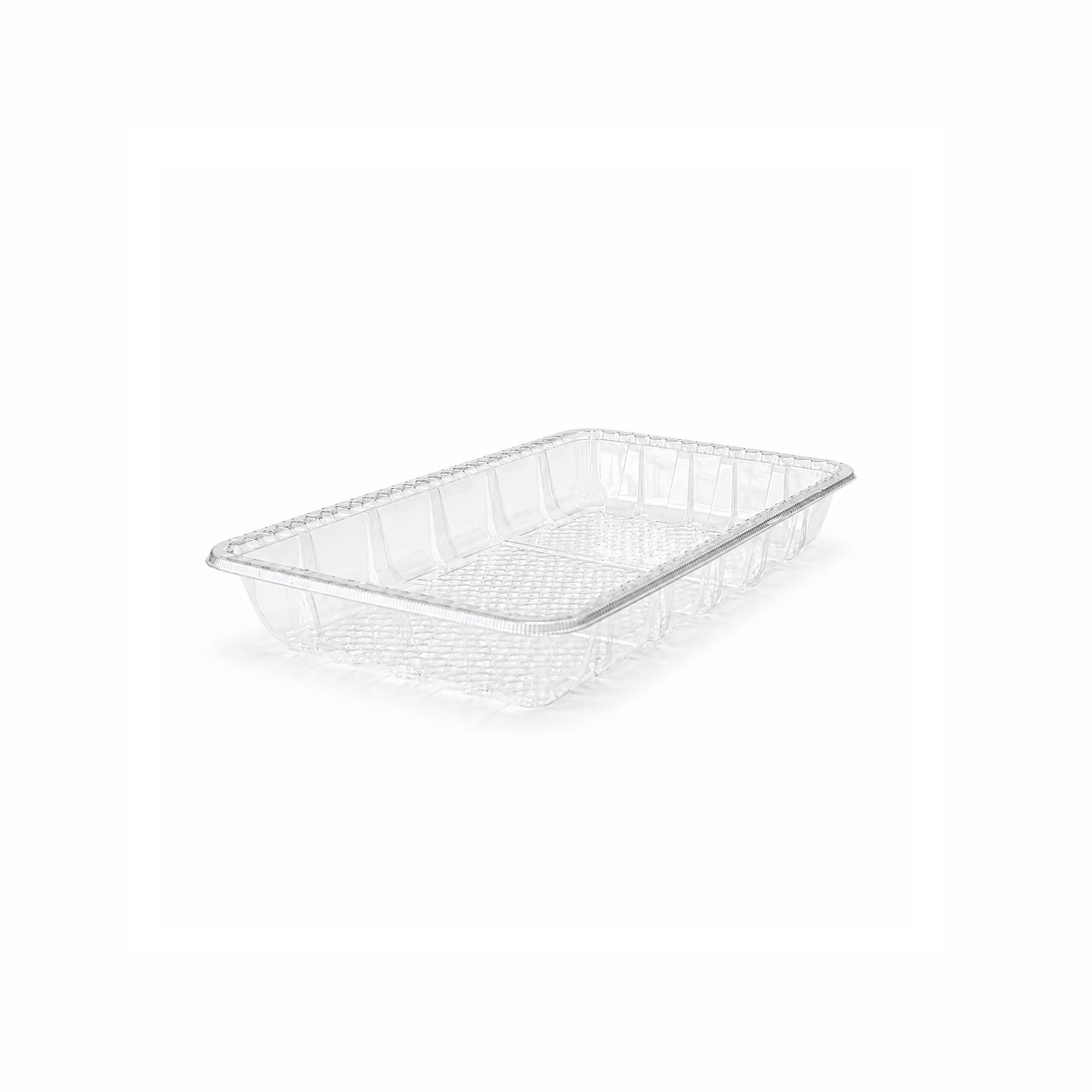 6x10in Clear meat tray with unique moisture capture design to remove requirement for soak pad.