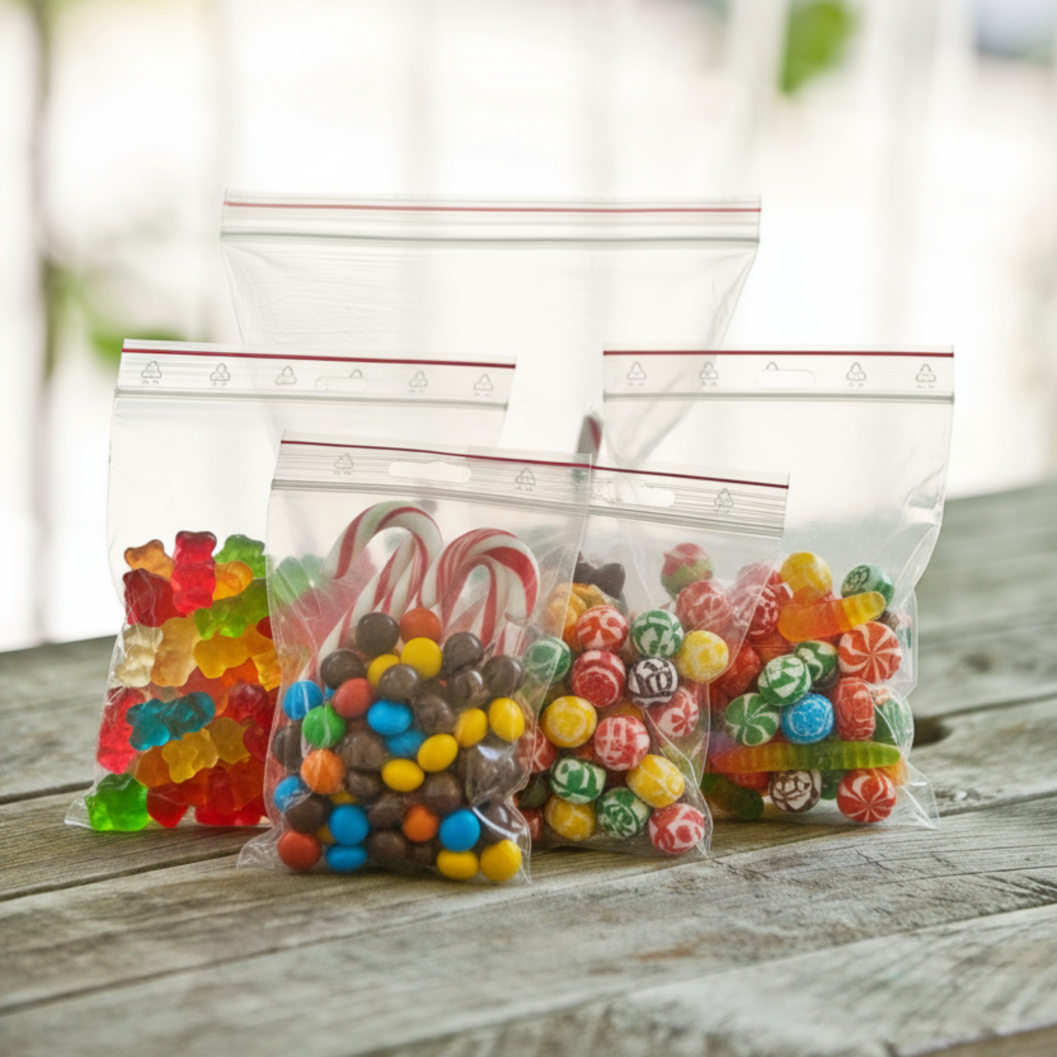 Maxi click seal bags filled with lollies