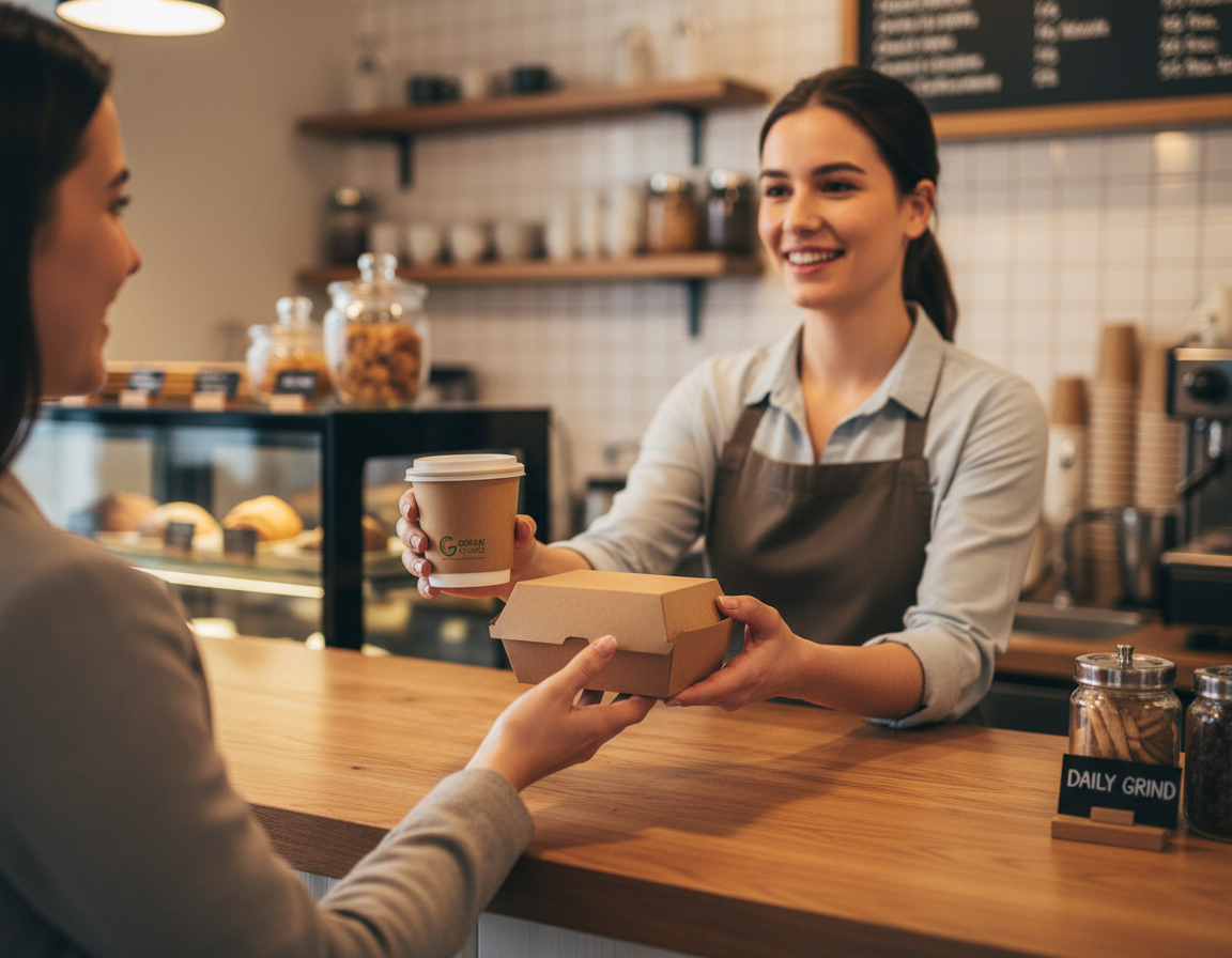 Firefly Gemini Flash Create a realistic café scene featuring a café worker handing a customer both of the 800445