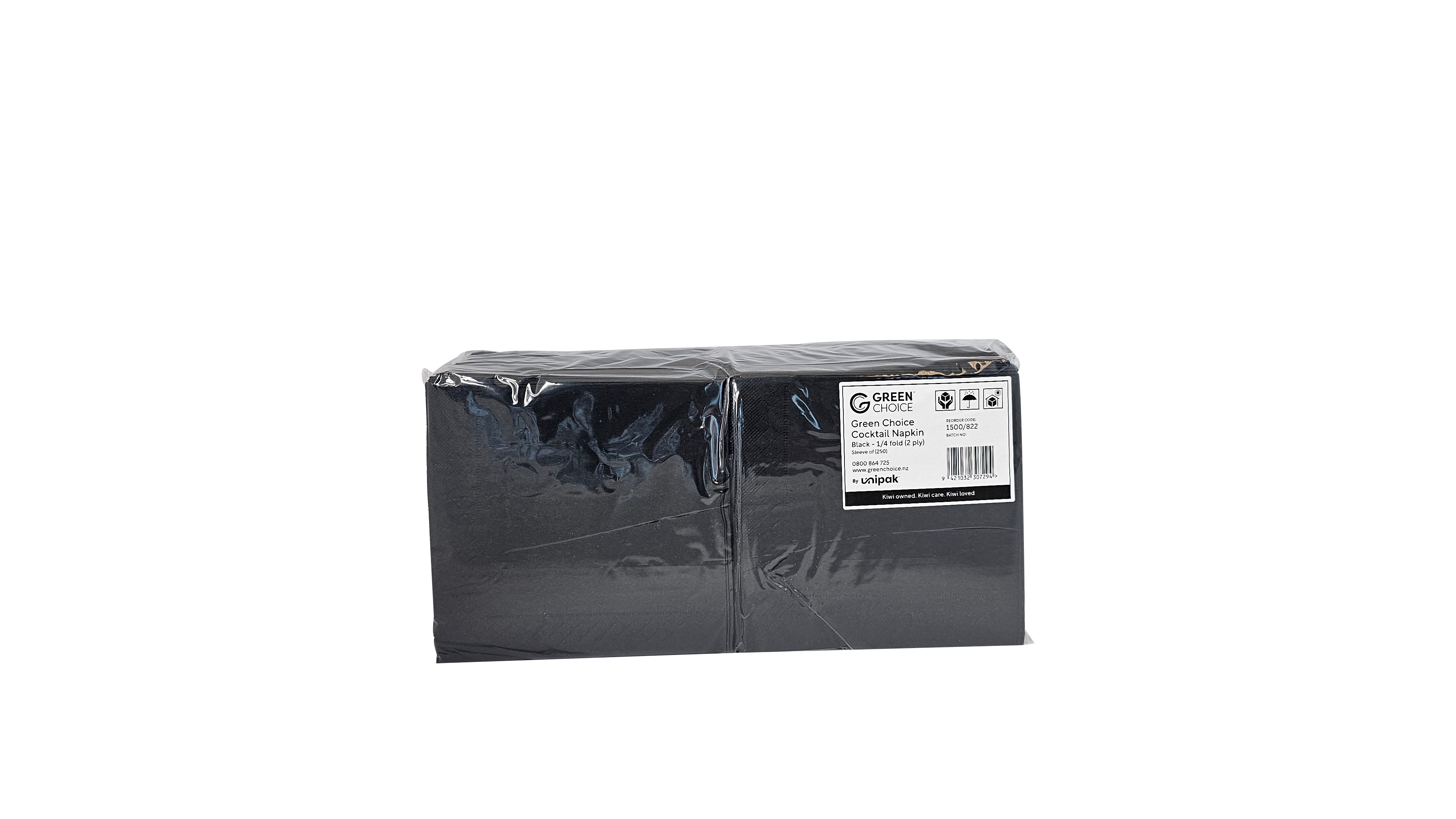 1500 822 Cocktail Napkin Quarter Fold 2 Ply Black