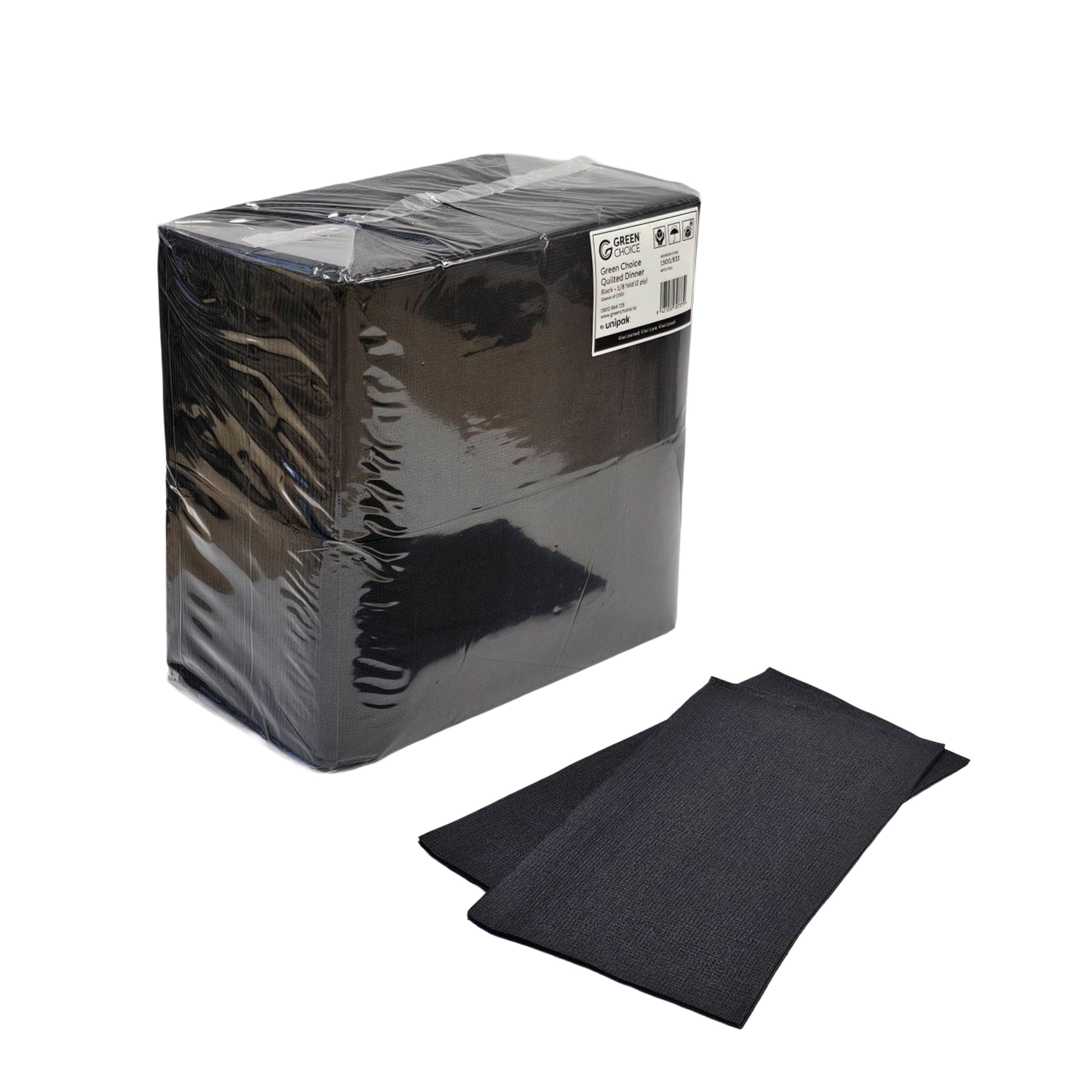 black dinner quilted 1/8 fold 2 ply napkins