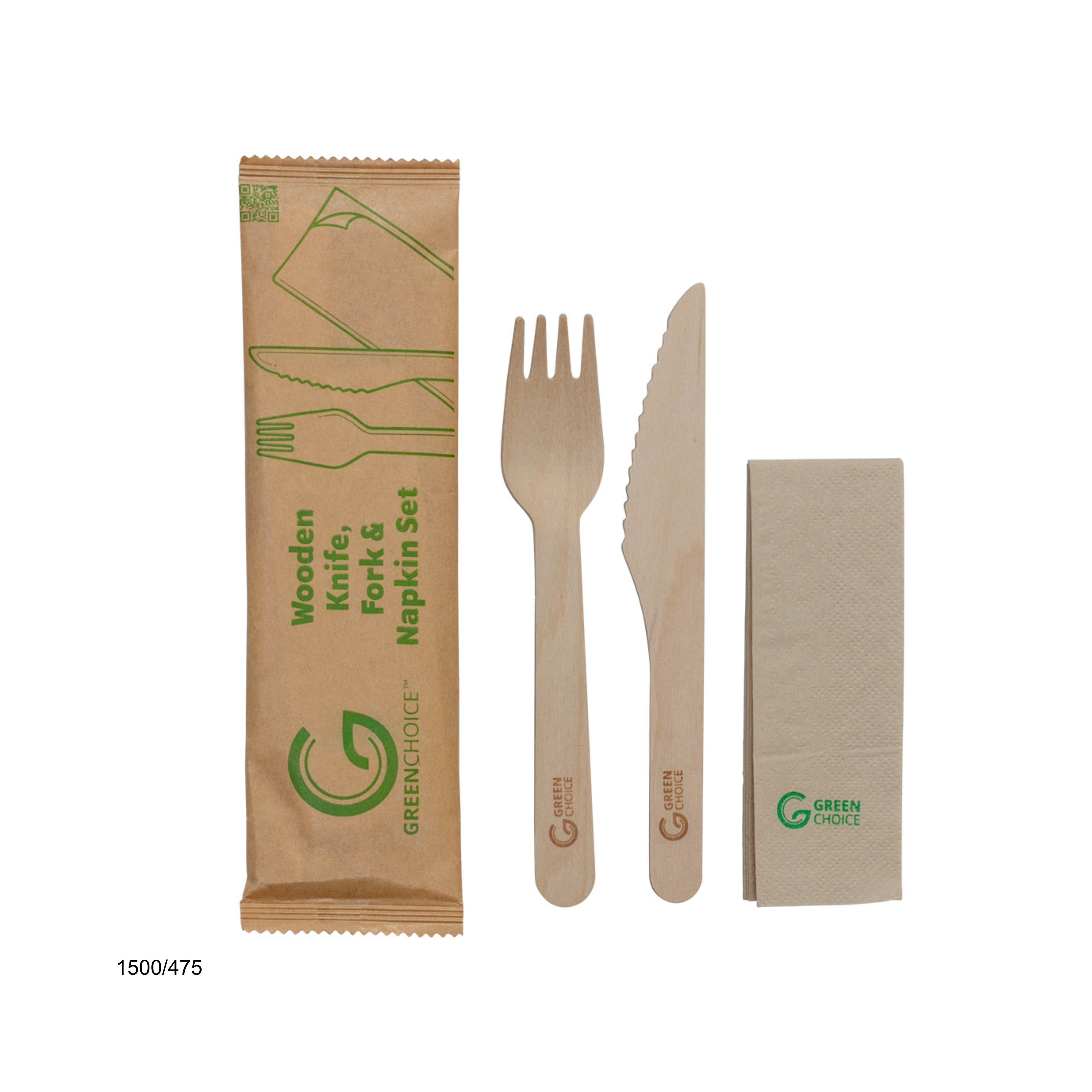 Green Choice branded fork, knife, and napkin cutlery set