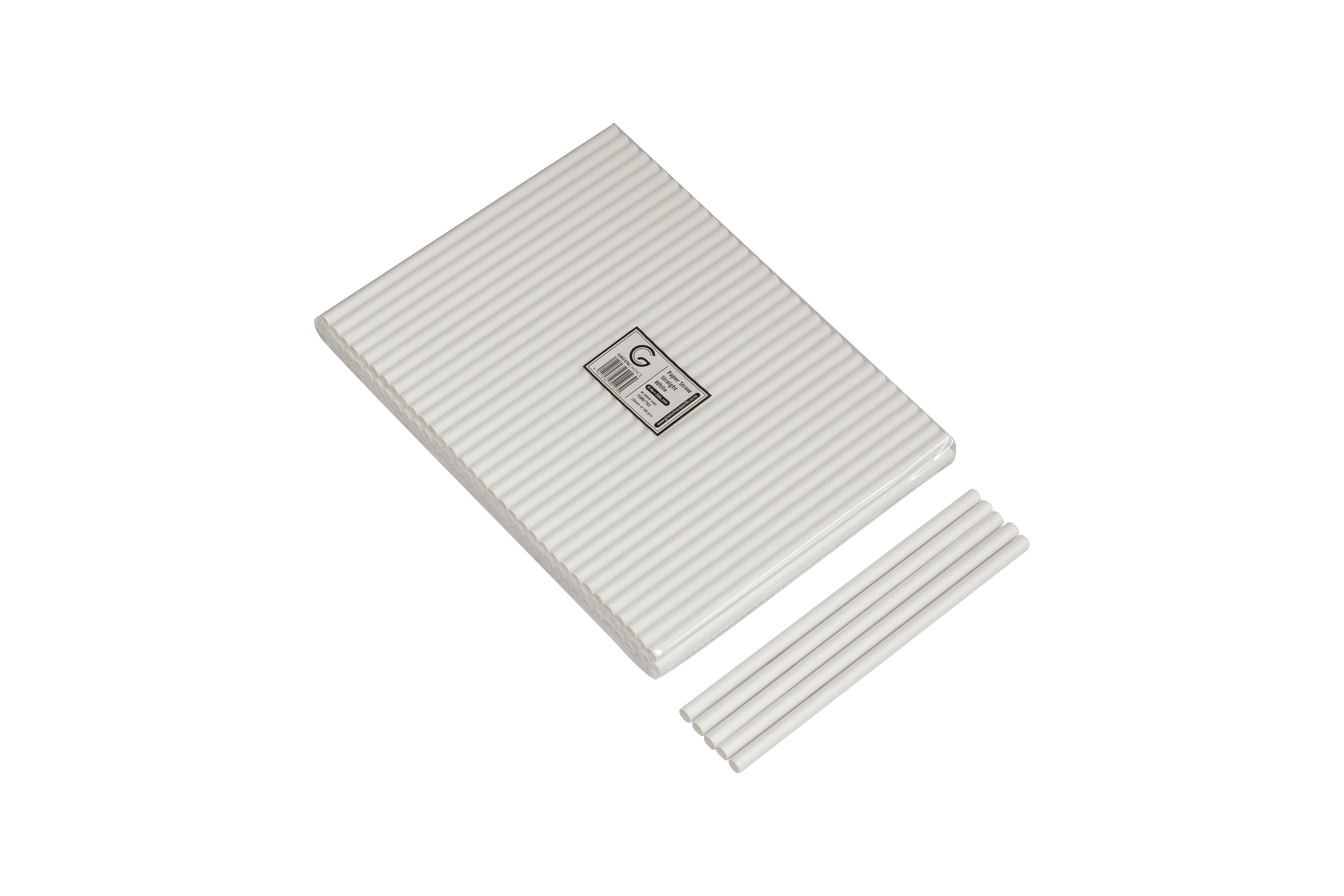 image of group of white paper straws on white background.