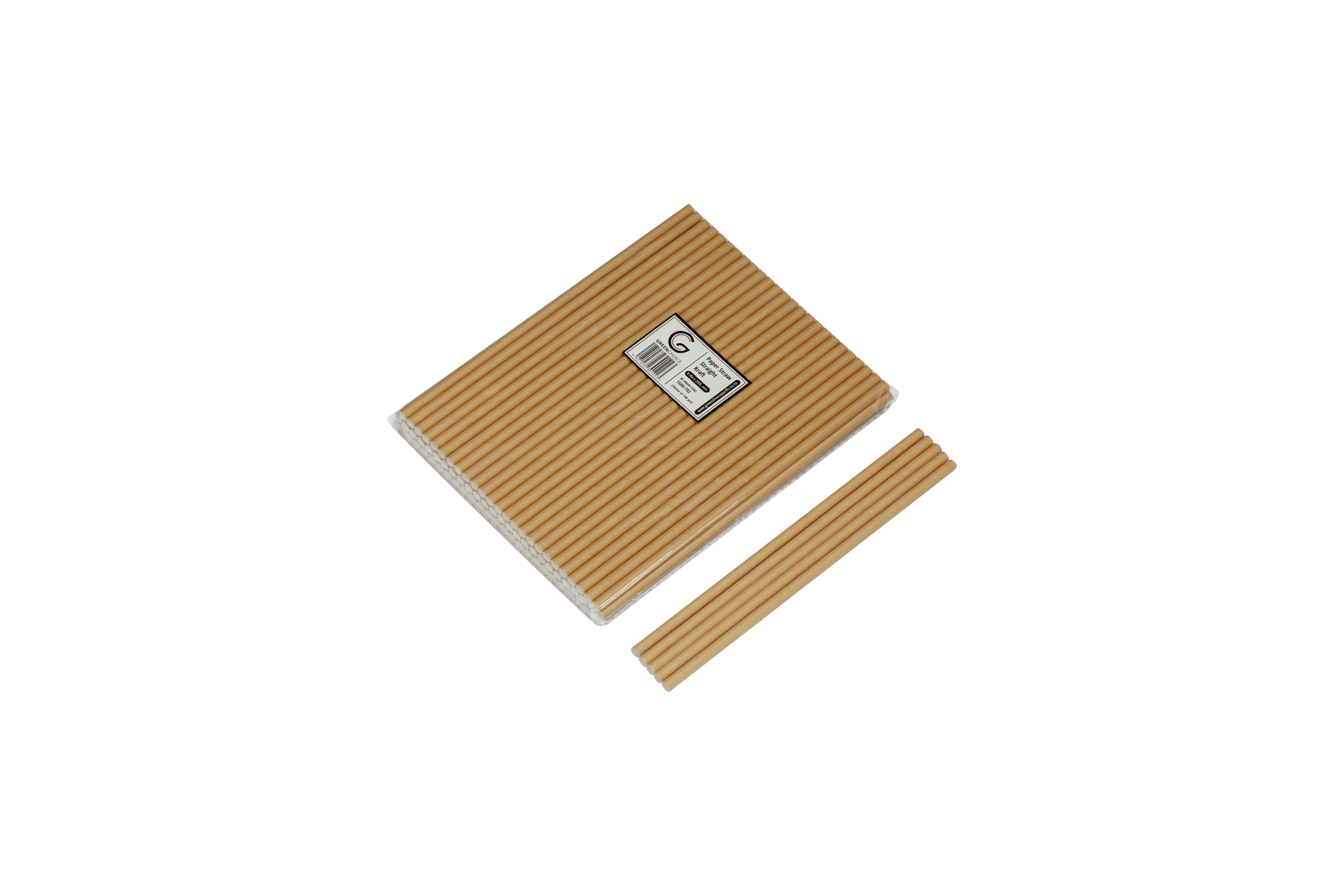 image of group of kraft coloured paper straws on white background.