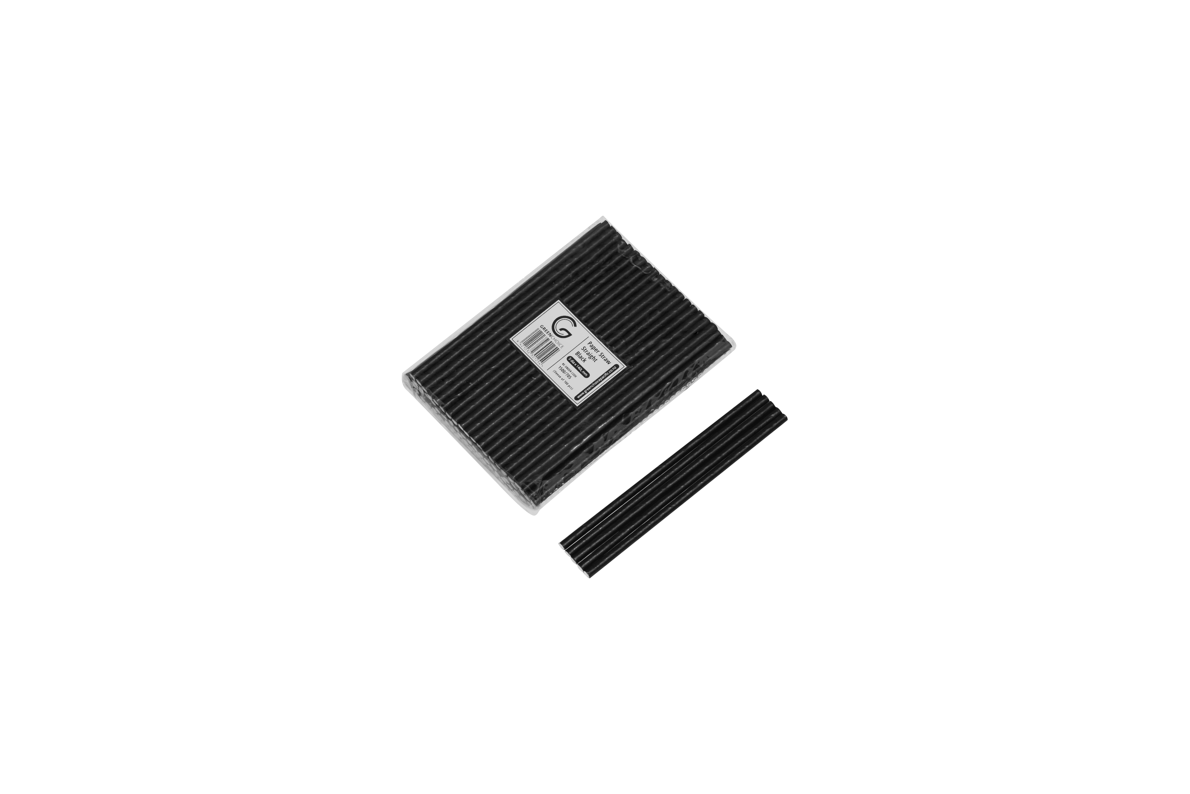 image of group of black paper straws on white background.